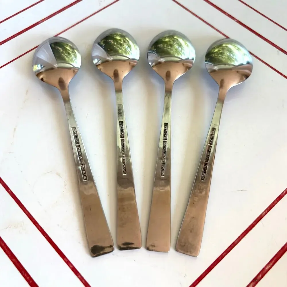 Vintage Tremont Japan Floral Teaspoons Set of 4 MCM Stainless Flatware